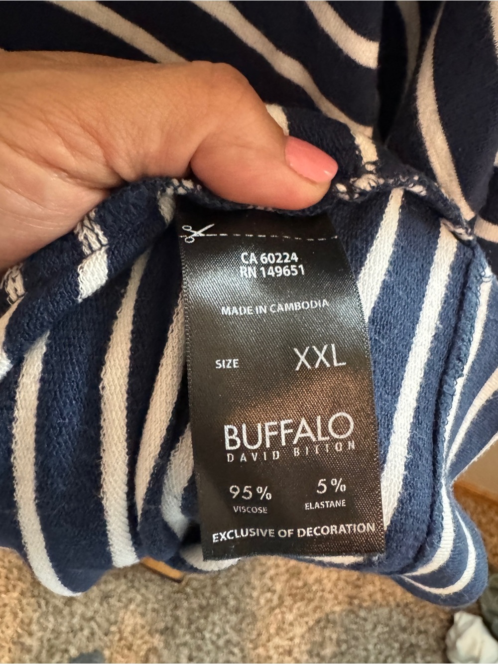 Women’s Buffalo David Bitton Navy and White Striped Hooded Top - Picture 4 of 5